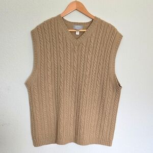 Vintage Y2K 2000 Men's V-Neck Tan 100% Lambwool Sweater Vest Size XXL